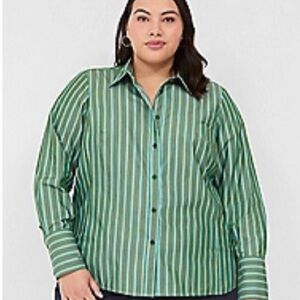 Lane Bryant Green and White Striped Button Down Girlfriend Shirt size 22 plus